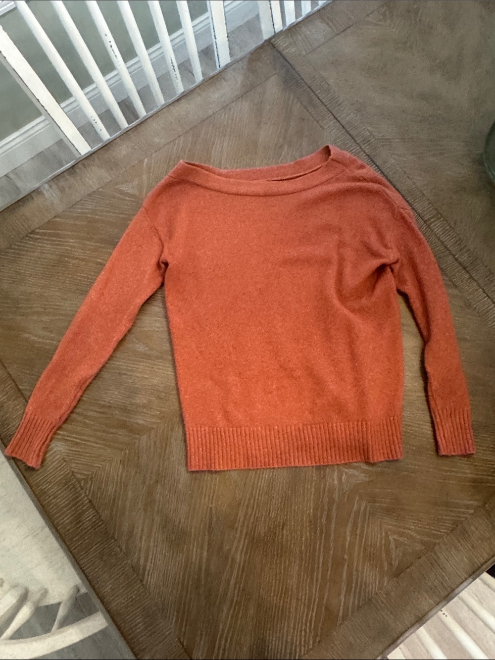 Buckle Off-the-Shoulder Sweater in Rust Orange